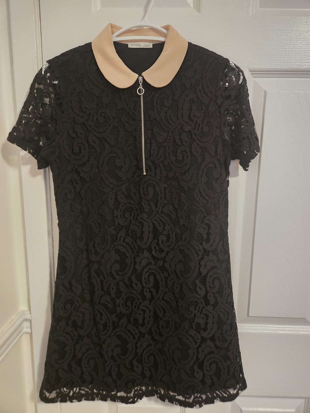 Zara Black Lace Mini Dress with Cream Peter Pan Collar